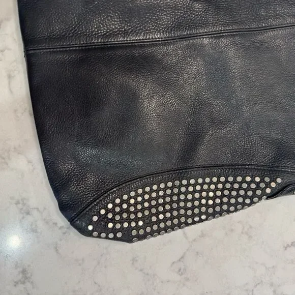 Vintage FURLA Black Studded Leather Hobo Shoulder Bag – Made in Italy